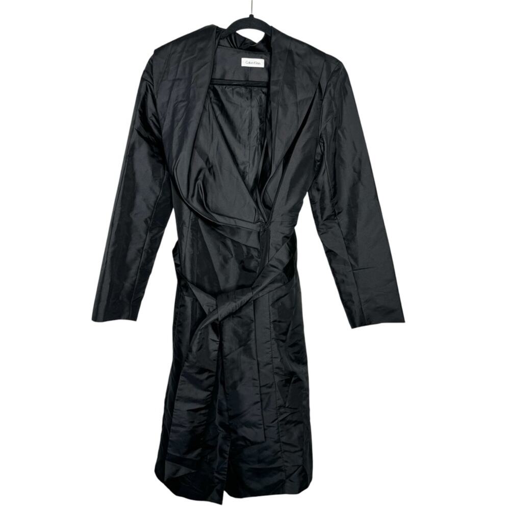 CALVIN KLEIN / black lightweight wrap trench jacket / S